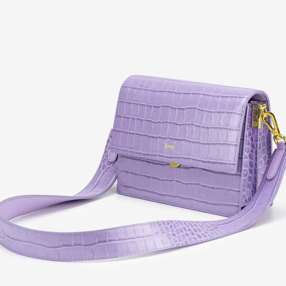 JW PEI Mini Flap Crossbody Purse in Purple Crocodile